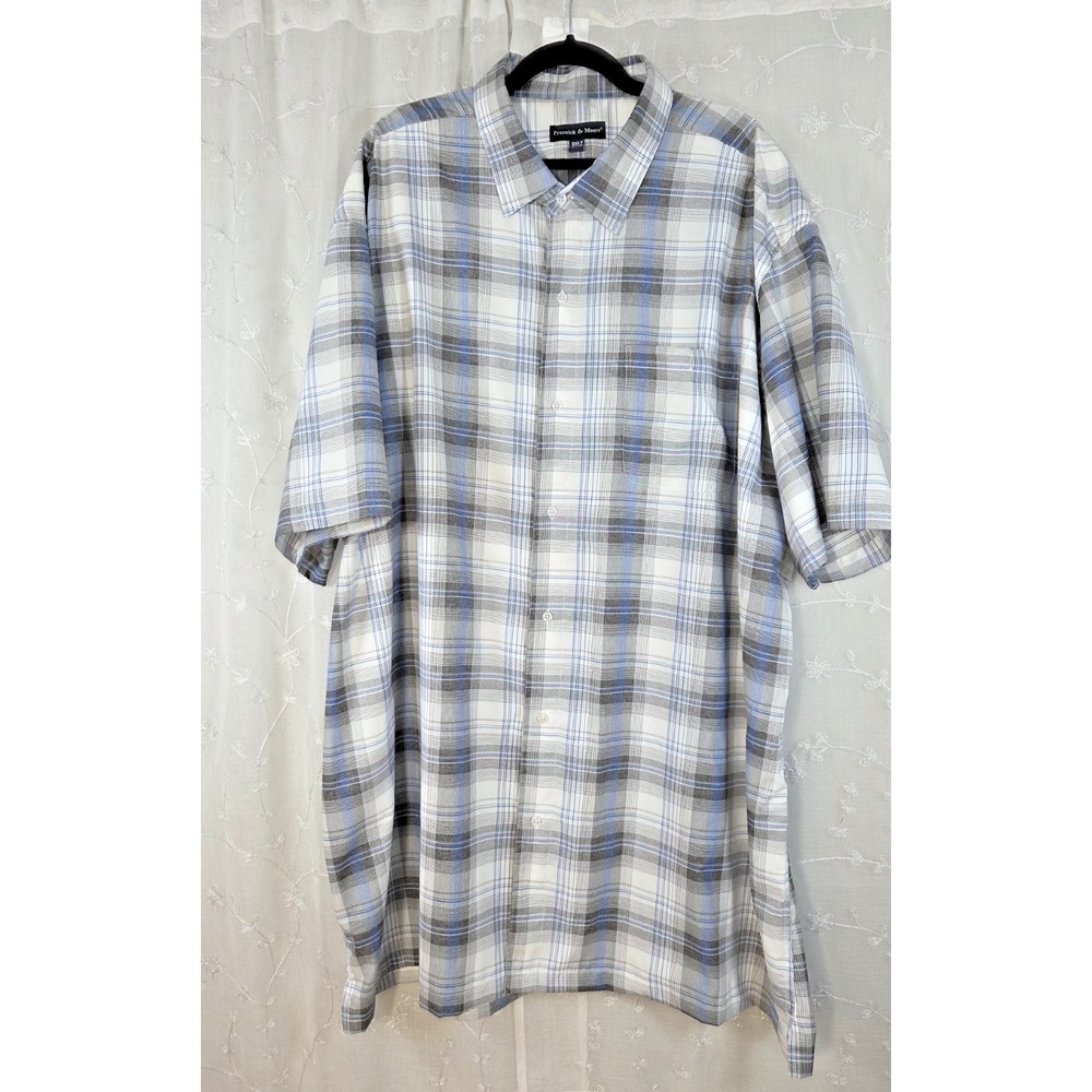 Preswick & Moore Gray Blue Stripes Button Short‎ Sleeve Shirt 3XLT Big & Tall